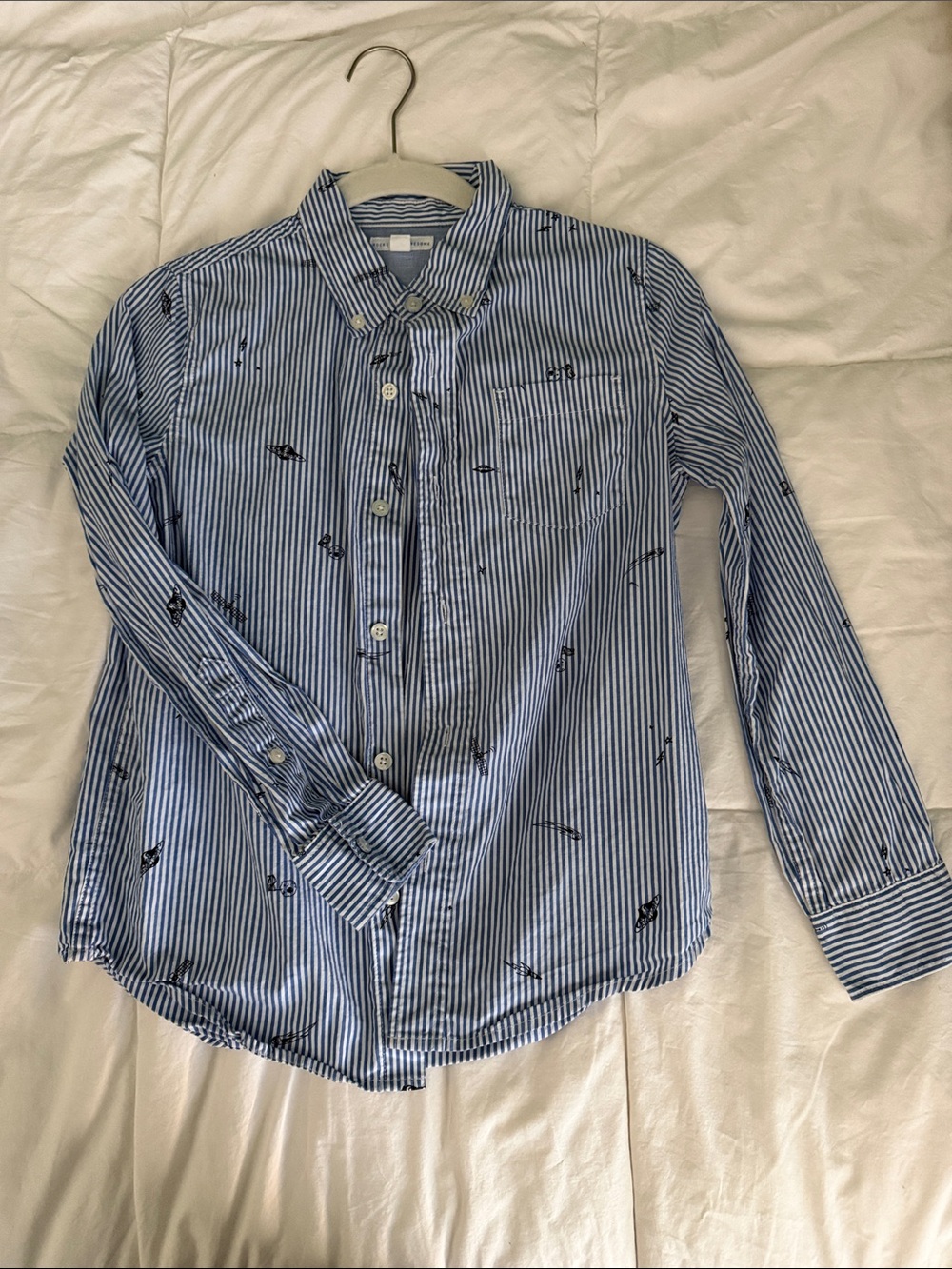 Boys' Blue & White Striped Button-Down Shirt with Anchor Print